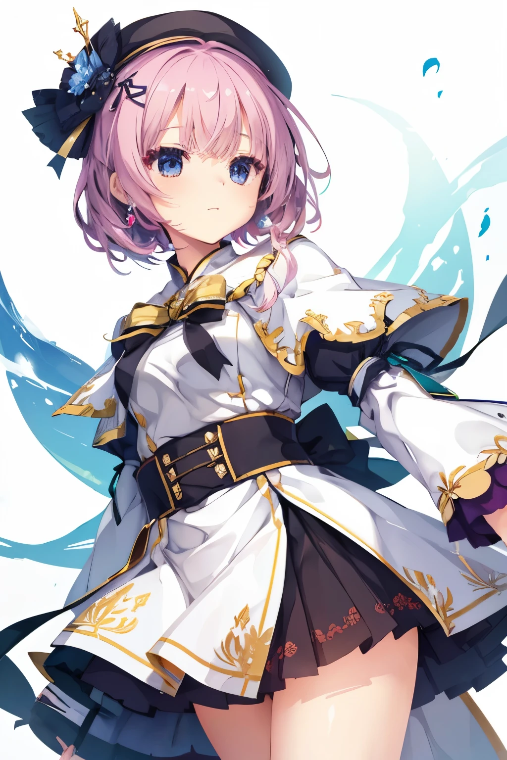 小さな女の子,邪悪な笑顔,masterpiece, highest quality, high resolution, Celia Clare, white capelet, beret,ribbon,(magical girl costume),ひらり,simple background