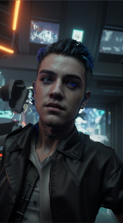 Change background cyberpunk handsome boy, realistic face, 4k , ultra realistic,