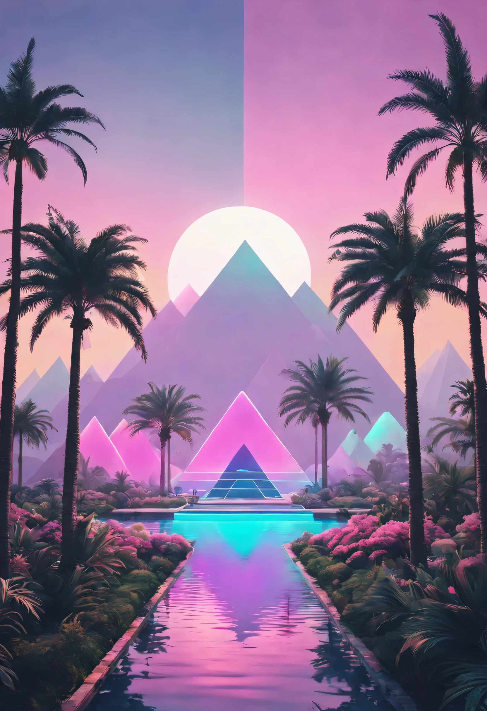 vaporwave aesthetics, psychedelic atmosphere, retro charm, dream nature, The splendor of Art Deco, Synthwave Palette, Soft neon glow, dreamlike surrealism, Soft focus cityscape, Geometric patterns, chrome decoration, 80s nostalgia, statuesque elegance, intricate line art, Marble texture, cybernetic plant, retro futuristic skyline, digital palm tree, Sunset refracted through prism gradient, Nostalgic VHS quality, floating geometric shapes, Ethereal synth soundtrack, virtual paradise, (best quality,4K,8k,high resolution,masterpiece:1.2), Super detailed, (actual,photoactual,photo-actual:1.37), (otherworldly beauty:1.1), holographic illusion, Visual echoes of a bygone era, (retro tech:1.1), (Luxurious decorative design:1.1), The past meets the future, (euphoric trance:1.1), Vaporwave Sculpture, digital flora, Light and light, (nostalgic euphoria:1.1), Vaporwave Fantasy, (elegant symmetry:1.1), soft neon spectrum