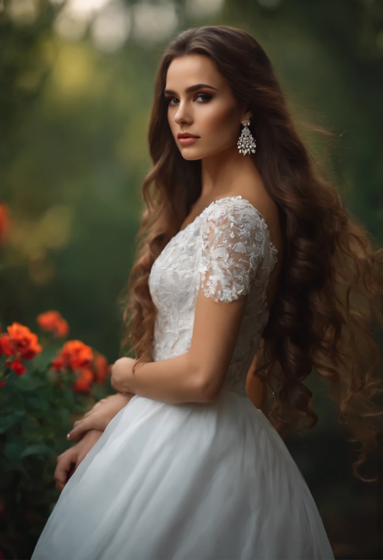 beautiful girl,White dress,long hair