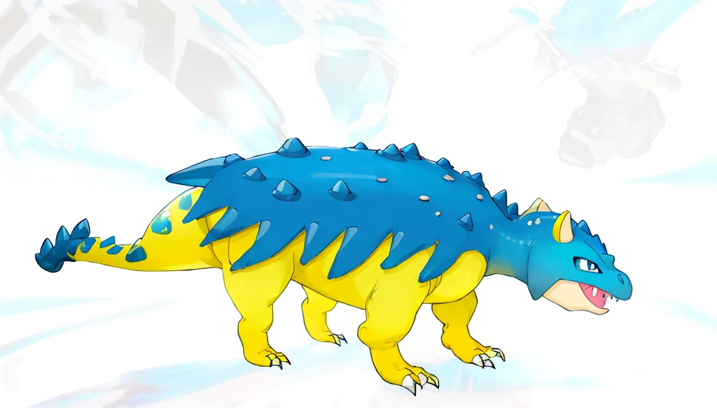 Animal Pokemon, Dinosaur Ankylosaurus version Pokemon, full body, Light blue, Dark Blue, cool pattern
