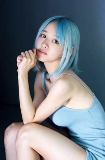 18age、Bunny girl、small breasts、Group photo、light blue hair、Hair is growing on the lower body