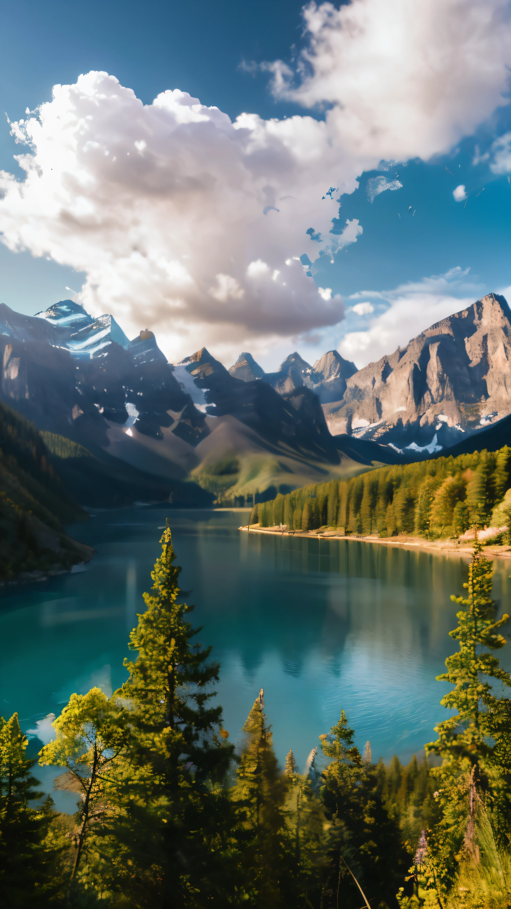 Masterpiece, best quality, high quality, extremely detailed CG unity 8k wallpaper, landscape, outdoor, sky, cloud, sky, no humans, mountain, landscape, water, tree, blue sky, waterfall, cliff, nature, lake, river , cloudy skies, award winning photography, bokeh, depth of field, HDR, bloom, chromatic aberration, photorealism, very detailed, trending on artstation, trending on CGsociety, intricate, high detail, dramatic, midjourney art