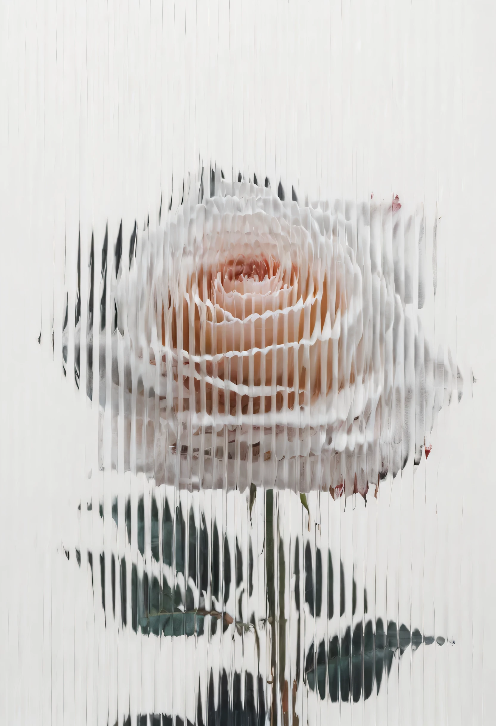 A rose,  White background,  Curved glass,  textured glass, fluted glass 