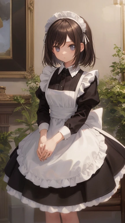 (masterpiece, highest quality), whole body, 1 girl, alone, maid dress, Classic Maid，Standing picture