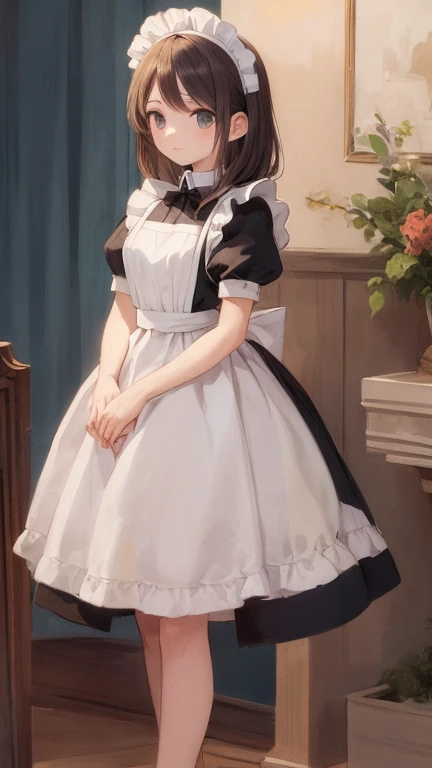 (masterpiece, highest quality), whole body, 1 girl, alone, maid dress, Classic Maid，Standing picture