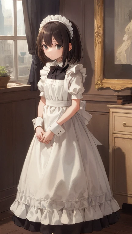 (masterpiece, highest quality), whole body, 1 girl, alone, maid dress, Classic Maid，Standing picture，whole body