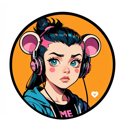 (best quality,highres),round vinyl album sticker,ape with a doubting face,monkey,big round ears,mohawk hairstyle,Dj headphones floating below the face,transparent background,colorful,eye-catching,vibrant,vintage style,cartoonish,retro vibes