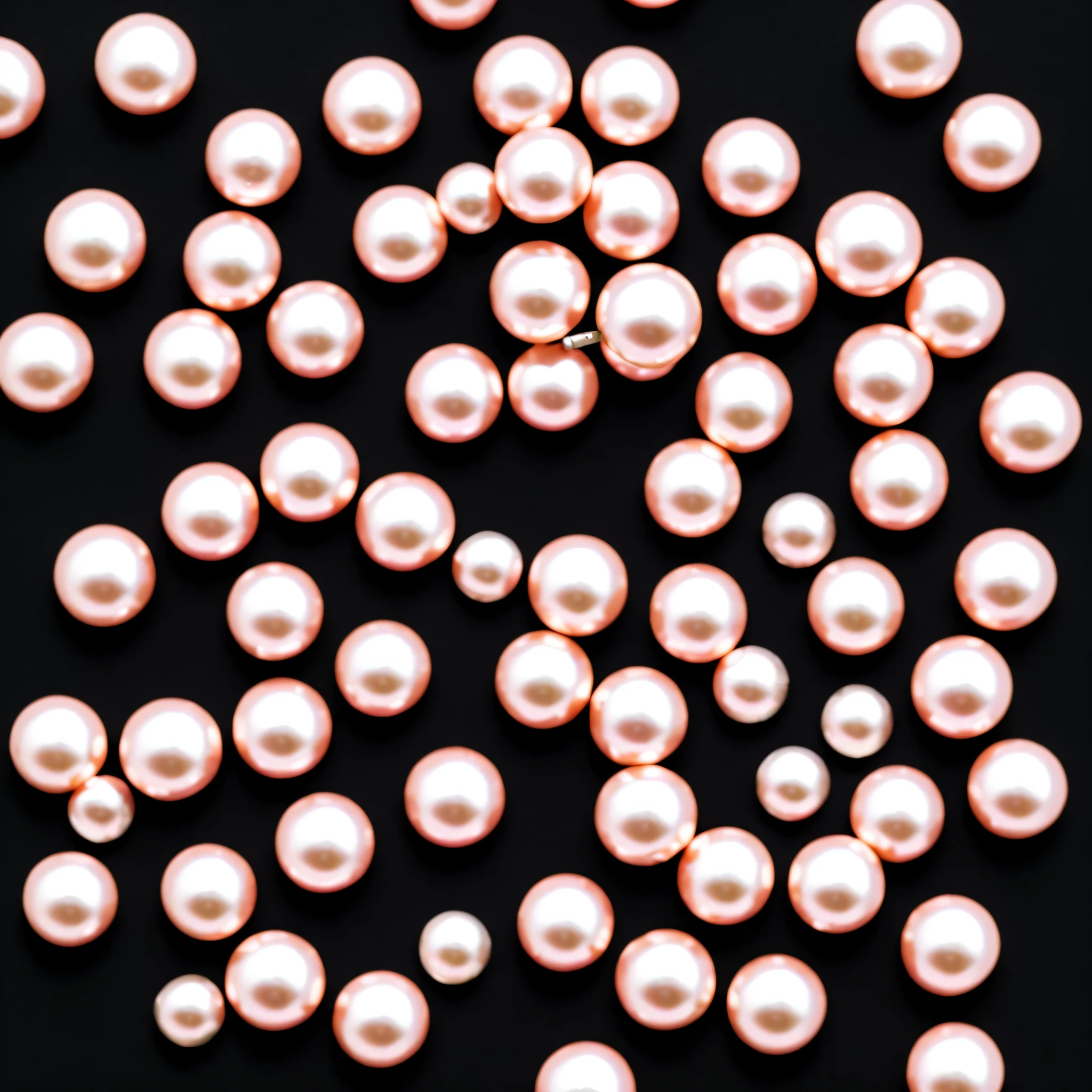 much pretty, pink pearls ,perfect, various pearls, on a( black,dark backgorund). clean background, only pearls, no jewelery, spilled out pearls,
