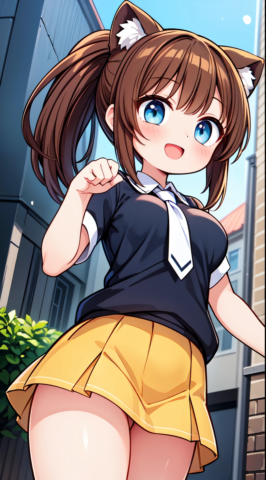 Anime girl in a school uniform with a cat ear and a tie - SeaArt AI