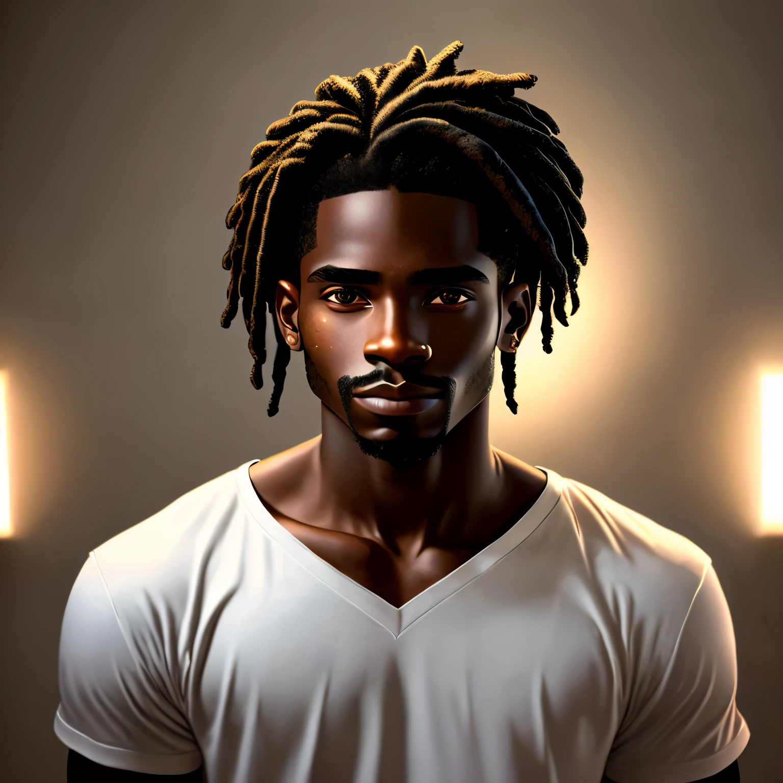 homem negro com cabelo encaracolado, sentado enquadrado como se estivesse em um video do youtube, olhando para a camera com luz frontal sem sombras no rosto