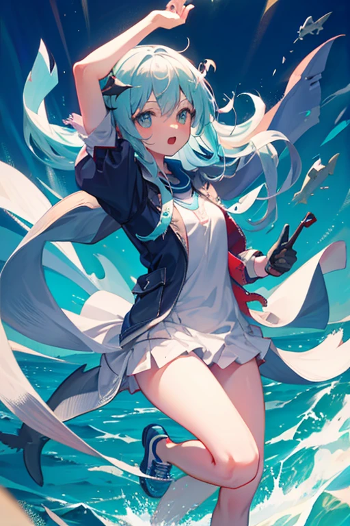 (masterpiece、Highest quality、Highest quality、Official Art、Beautiful and beautiful:1.2) Hatsune Miku, (One girl:1.3) with twin tails, features Beautiful breasts, showcasing a Logo with text "Harbour Bay Mouse" placed elegantly. The Wave Line Art Logo, bold in Black and dark blue, contrasts beautifully with the Light Blue and Bright Orange background. The design is minimal and pure, yet the detail is superb, focusing on a Whale in a simple yet super detailed silhouette. The attention to detail is evident in the Detail view, with Vectorization and precise use of Silhouette accentuating
