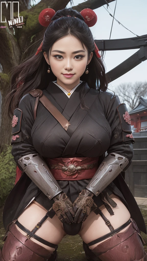 (Japanese:1.4)、(super detailed:1.5)、Beautiful Female Ninja、Lots of weapons、With weapons,Unblemished skin,squat、night、on the cherry tree、Smile、(realistic:0.9),side、thighs、highest quality、masterpiece、perfect face、40 years old、look up from below