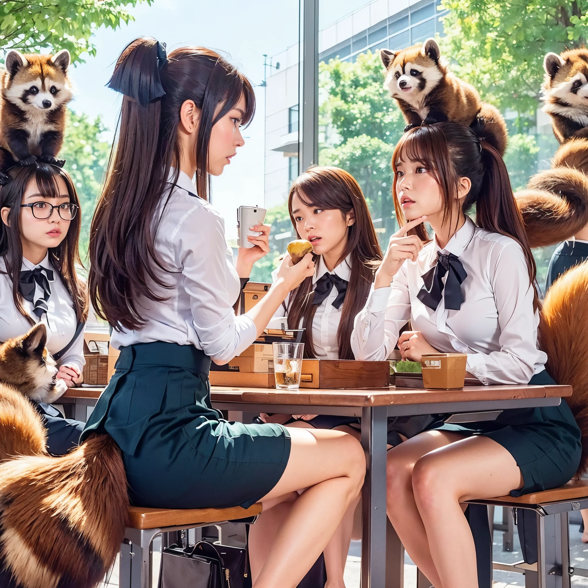 woman stands with a tanuki tail, (software) safe for work, fur with tail, software version, coworkers, realistic style, , realistic style , beautiful girl, photograph, 最high quality, (Her skirt is flipped up and her tail is visible.:1.8) ,Reality, small breasts, slender, white panties,tail from above panties, Tail from inside the skirt, bushy tail, realistic tail, flat chest, (software) safe for work, nffsw, retina, muste piece, Accurate, anatomically correct, super detail, advanced details, high quality, 最high quality, High resolution, 1080p, 4k, 8K, The tail is sticking out from inside the skirt, long tail, A face that looks like it's about to cry, troubled face
