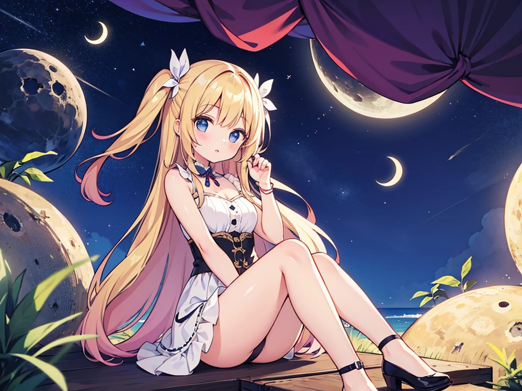 Illustration of a girl sitting on a crescent moon