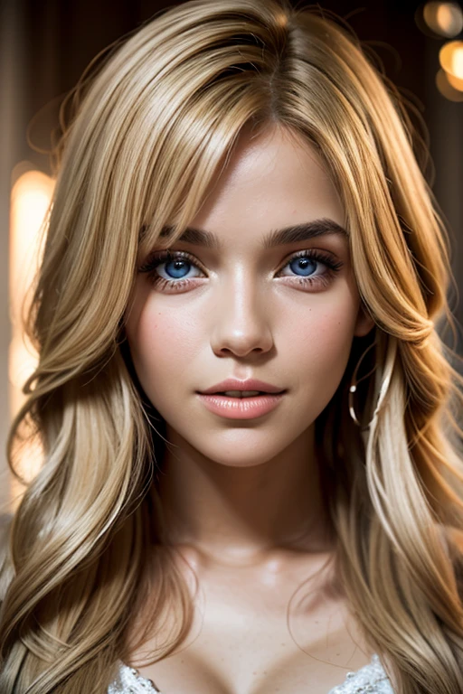 (best quality,ultra details,realistic skin),beautiful blonde woman,Mediterranean origin,face view,portrait,cheerful lighting,vibrant colors, full lips, attractive, sexy, curly hair