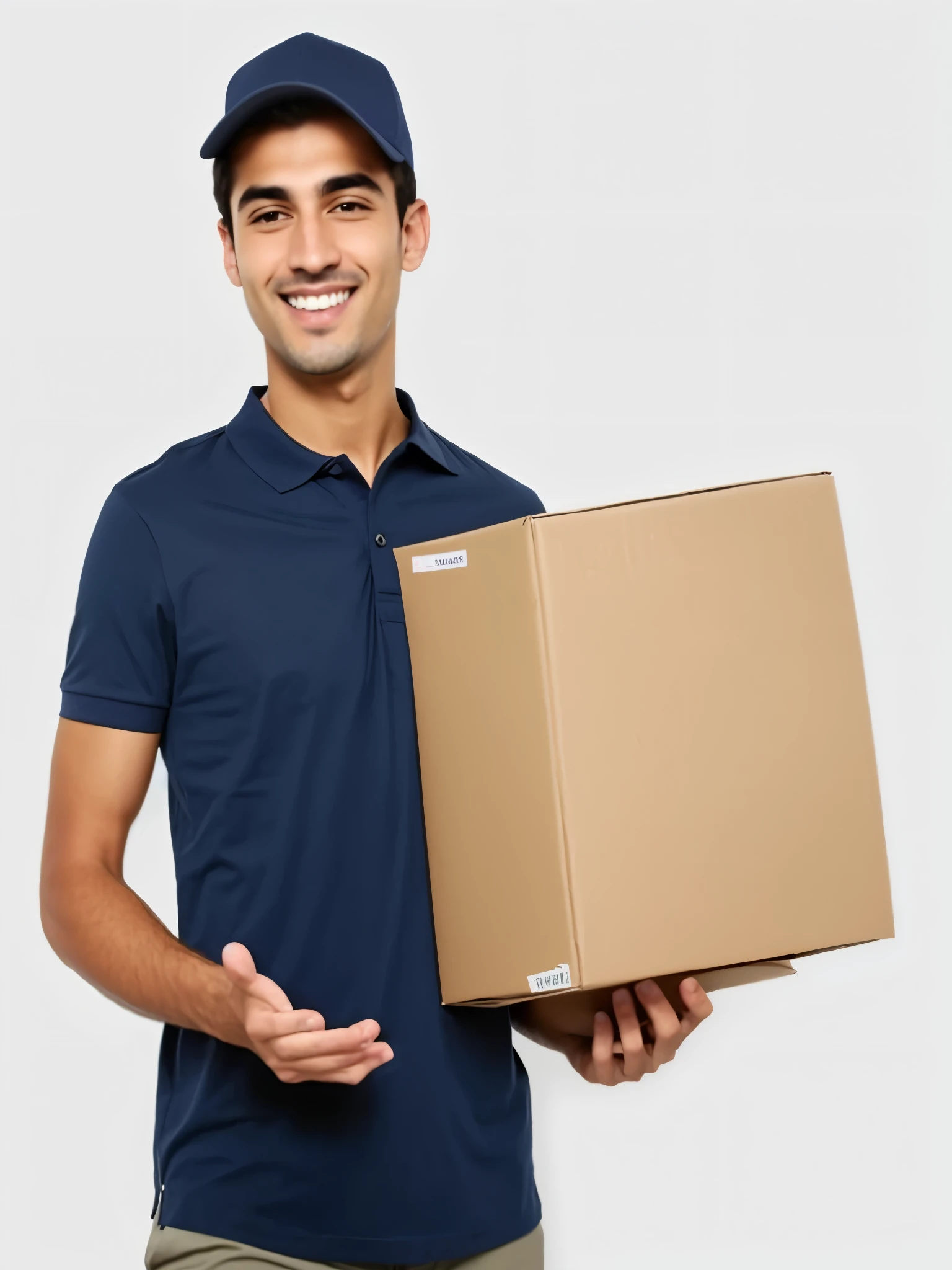 sharp delivery man holding a cardboard box and giving a thumbs up sign, entregando caixa de encomendas, entregando pacotes para amazon, delivering mail, postagem no instagram, segurando um material, carregando uma bandeja, 8ft tall, com um monte de coisas, with a happy expression, ad image, wearing a dark blue polo shirt, cut out of cardboard, foto de perfil, imagem de avatar