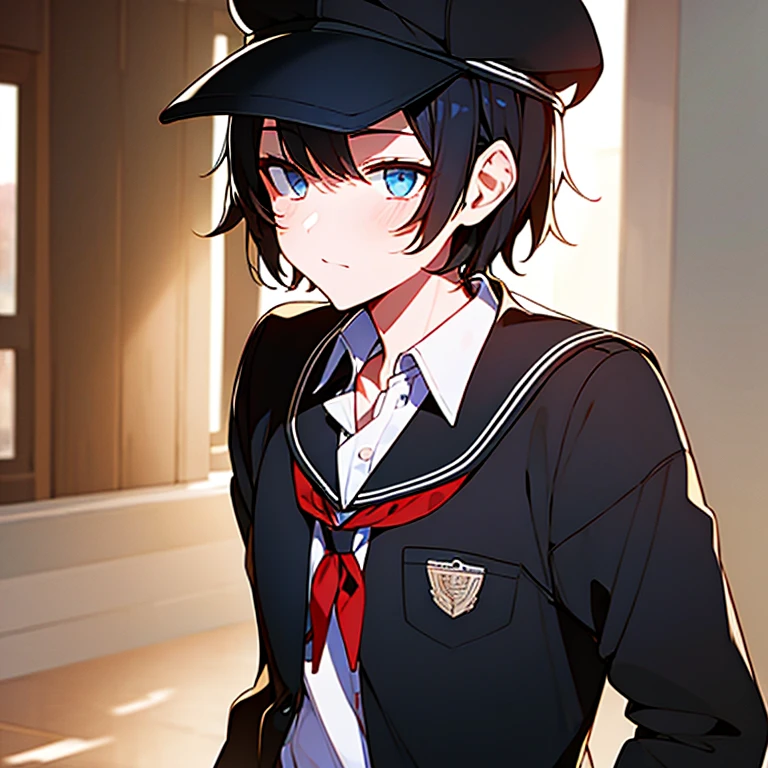 Student cap、school uniform、black hair、short hair、male