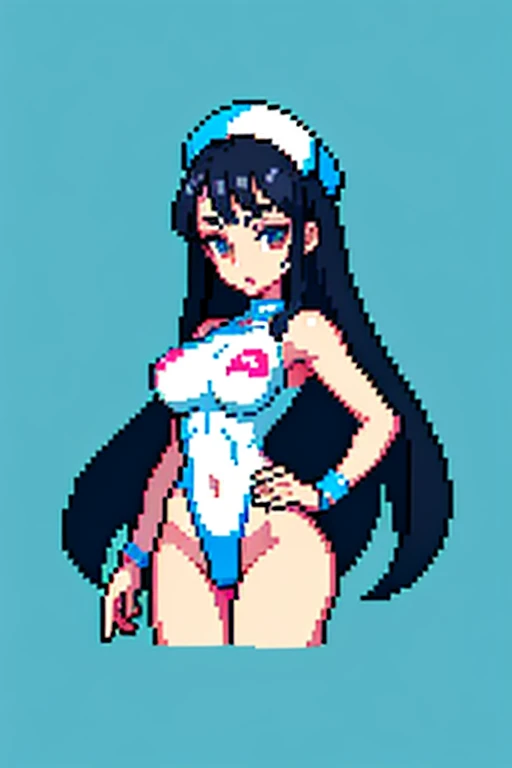 (masterpiece, highest quality, highest quality), pixel,pixel art,1 girl,icon，magic少女，Pixel art，sexy，magic，Completely naked，Upper body，cute，nipples are visible，Breast and nipples exposed，game，Nes，gameキャラクター，Wearing a nurse's cap，long hair，cute，pixelアート，Street Fighter，black hair
 