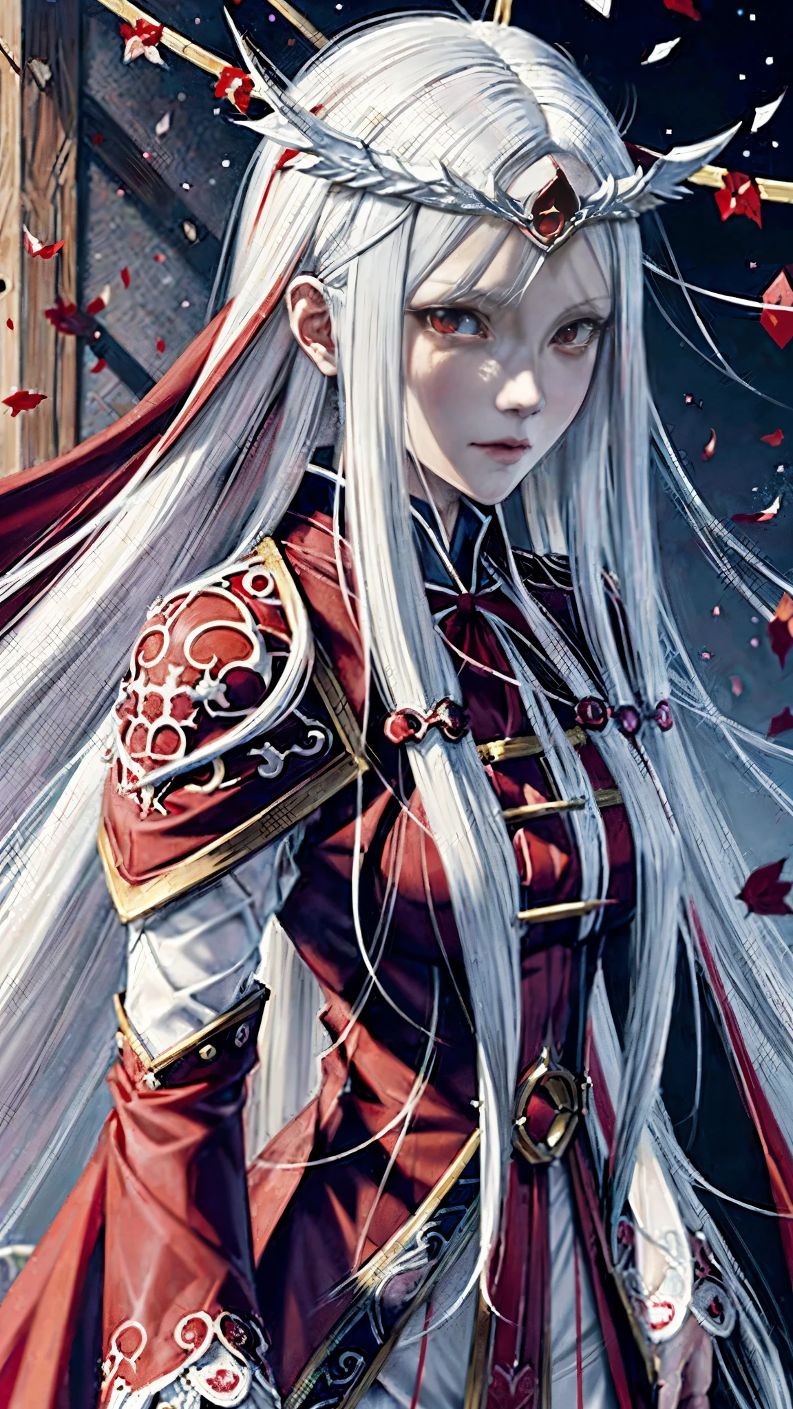 anime, a woman with long white hair and a red cape, white haired deity, detailed digital anime art, edelgard fire emblem, clean detailed anime art, detailed anime character art, detailed anime art, edelgard from fire emblem, detailed anime artwork, anime fantasy illustration, beautiful anime portrait, anime illustration, detailed key anime art, beautiful anime artwork, anime character art
