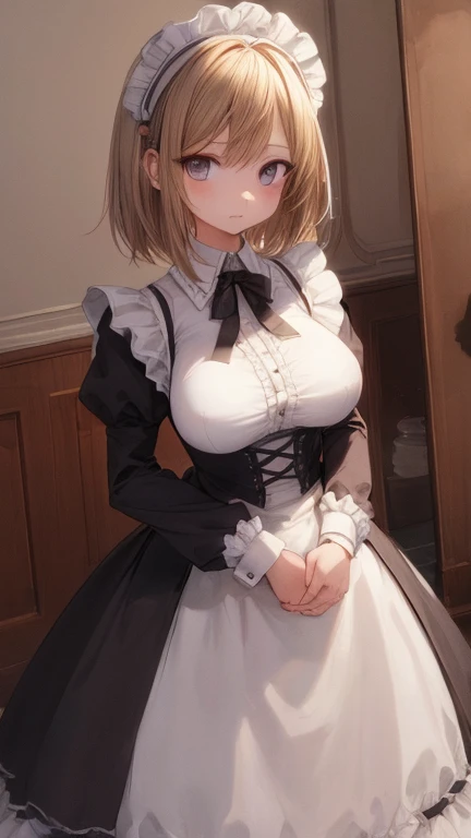 (masterpiece, highest quality), whole body, 1 female, alone, maid dress, Classic Maid，Standing picture，whole body，long，big breasts，Pause