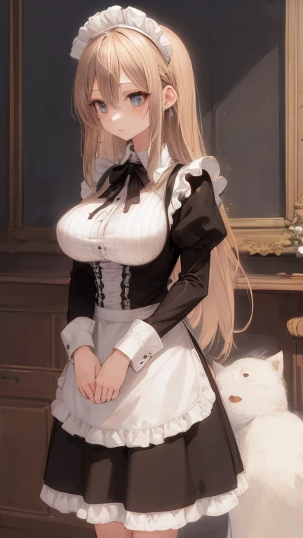 (masterpiece, highest quality), whole body, 1 female, alone, maid dress, Classic Maid，Standing picture，whole body，long，long hair，big breasts，Pause