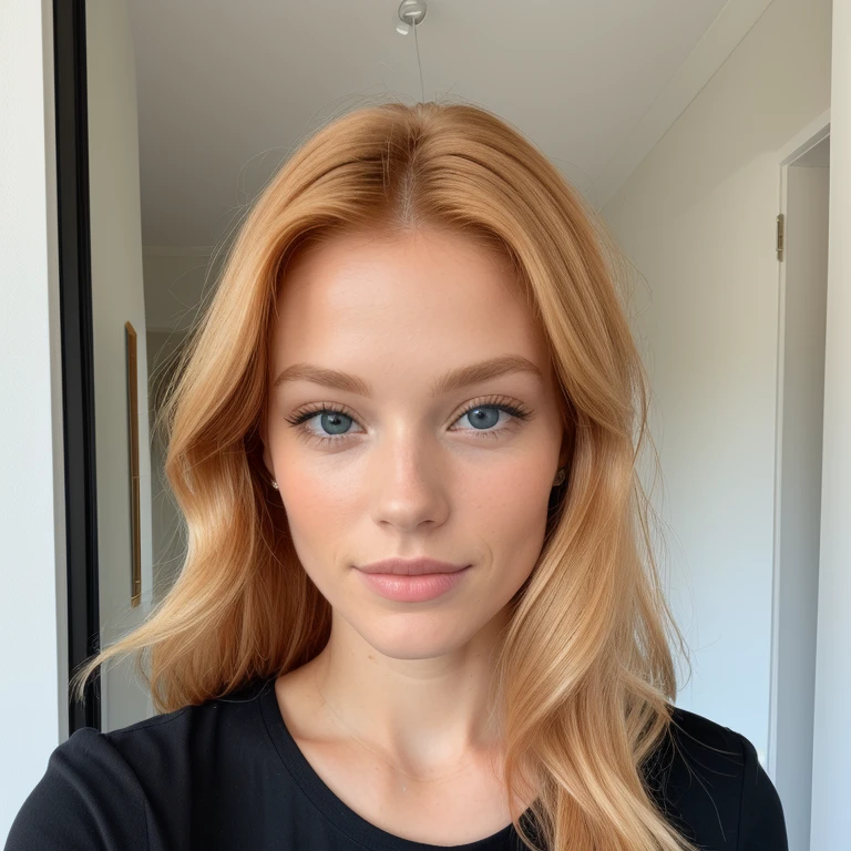 Blonde rousse, 25 ans, Parisienne, regardant la camera, beau visage, tache de rousseur, mise au point nette, selfie, Champ Elysées
