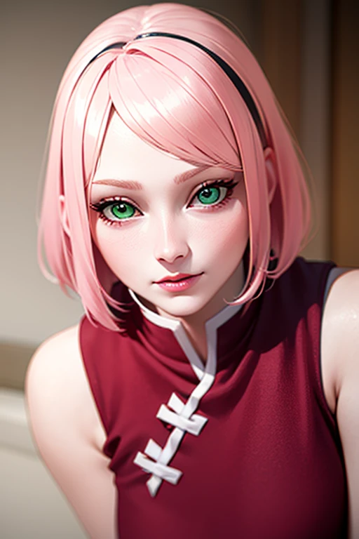 sakuraharuno, sakura haruno, short hair, bangs, (green eyes:1.5), pink hair, hairband, facial mark, (forehead mark:1.2), red hairband, (swept bangs:1.5), (small breast:1.2),
BREAK chinese clothes, dress, (red dress:1.2), short skirt, black shorts, gloves, black gloves, sleeveless, open dress
BREAK looking at viewer, (ahegao:1.5), (rolling eyes:1.5)
BREAK indoors, bed,
BREAK (masterpiece:1.2), (full figure:1.1), best quality, high resolution, unity 8k wallpaper, (illustration:0.8), (beautiful detailed eyes:1.6), extremely detailed face, perfect lighting, extremely detailed CG, (perfect hands, perfect anatomy),