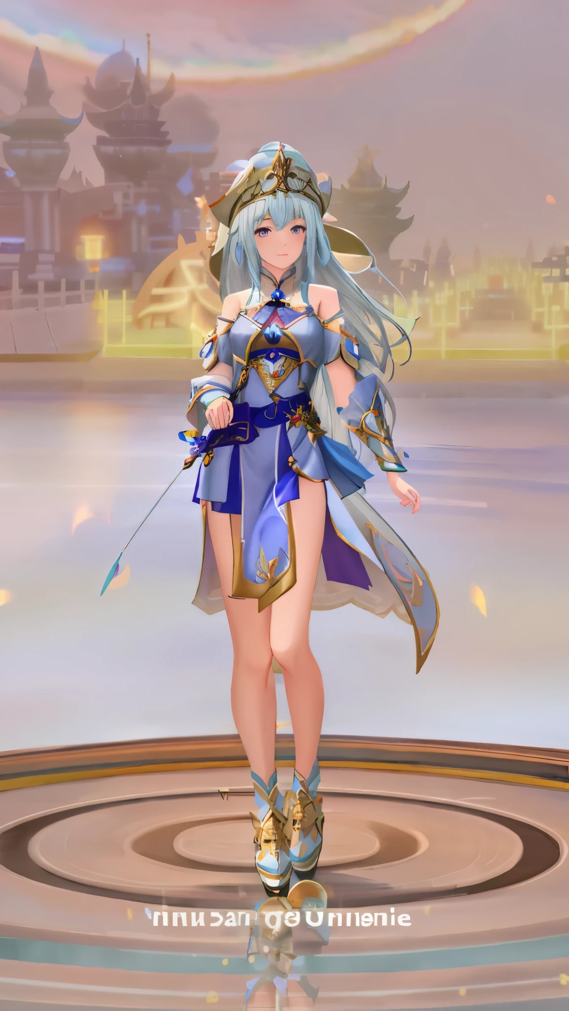 a close up of a woman in a blue dress on a circular platform, lunar themed attire, full body xianxia, ethereal vaporous tan skin, gilded lotus princess, cotton cloud mage robes, clothes themed on a peacock mage, cloud mage robes, sigma female, inspired by Li Mei-shu, beautiful celestial mage, fantasy outfit, pale blue armor, ultra detail, realistic