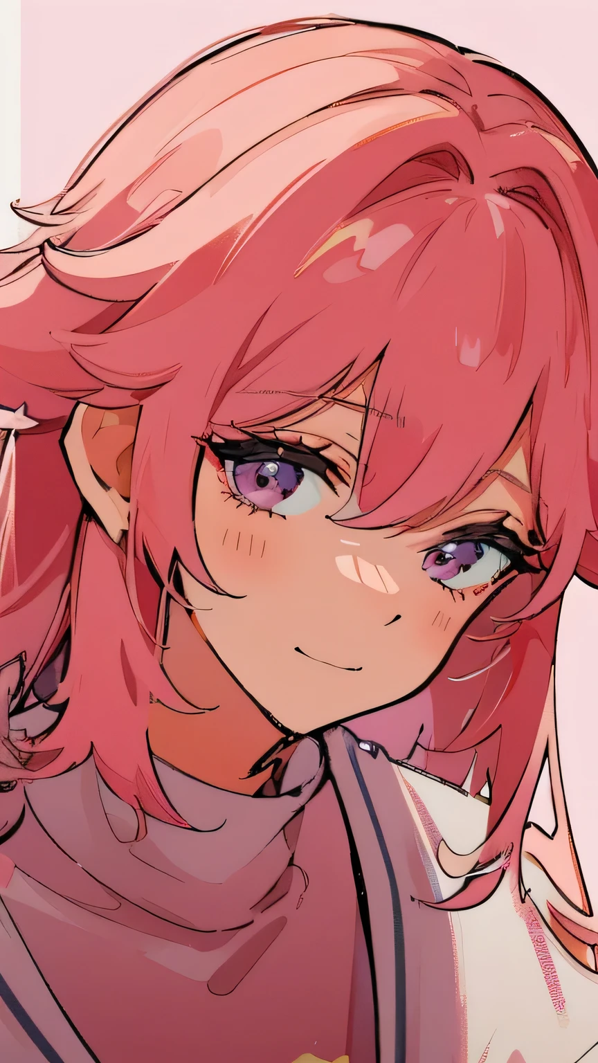 Girl with pink hair、Anime character wearing pink shirt and white pants,White background,empty background,no background, 米霍约艺术style, Popular topics on cgstation, anime cover, poster, fashion poster, style, 引人注目的漫画艺术style, pixivstyle, !!broken to pieces!!, beautiful style, poster style, Official character illustrations, 引人注目的细致艺术style, gas station trends