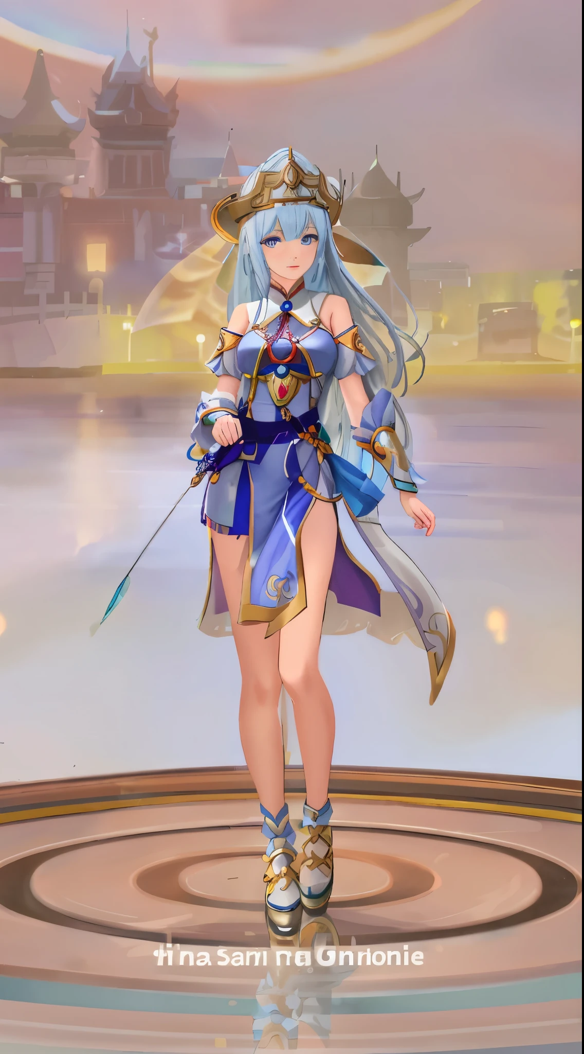 a close up of a woman in a blue dress on a circular platform, lunar themed attire, full body xianxia, ethereal vaporous tan skin, gilded lotus princess, cotton cloud mage robes, clothes themed on a peacock mage, cloud mage robes, sigma female, inspired by Li Mei-shu, beautiful celestial mage, fantasy outfit, pale blue armor, ultra detail, realistic