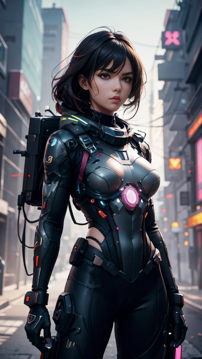 An ultra-realistic and ultra-detailed ((full body portrait)) Intricate Anime Manga Spy Goddess with dark hair, Sneakers, hearts, Standing And Aiming A Bulky Oversized Silenced Gun, Netrunner, Vigilante, Classy, Sassy, Fantastic Colorful Digital Topical Map 🗺️ Background, Futuristic Sexy Fashion Minimalistic Military Clothing, Augmented Reality, Futuristic Rainbow Glowing Presence Of Absolution And Fantastical Force, Sharp Camera Focus, Visual-Depth, Highly Detailed, (Highest Artistic Quality), Over 8k, Upscaled4x.