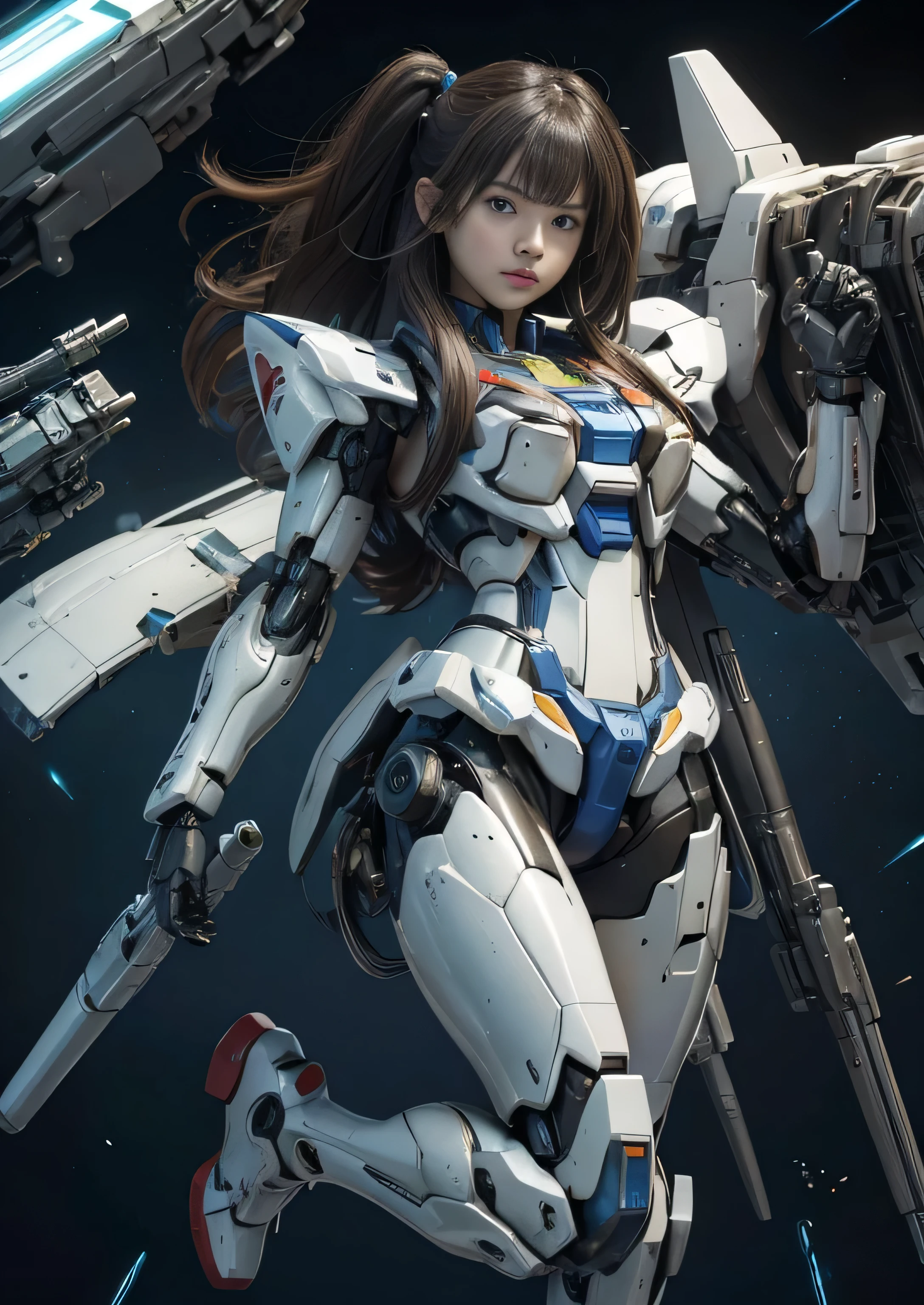 RAW image quality, rough skin, Super detailed, advanced details, high quality, 最high quality, High resolution, 1080P, hard disk, beautiful,(gundam),beautifulサイボーグの女性,Mecha cyborg girl,battle mode,girl with a mechanical body,彼女は未来的なgundamメカを身に着けています,full body shot