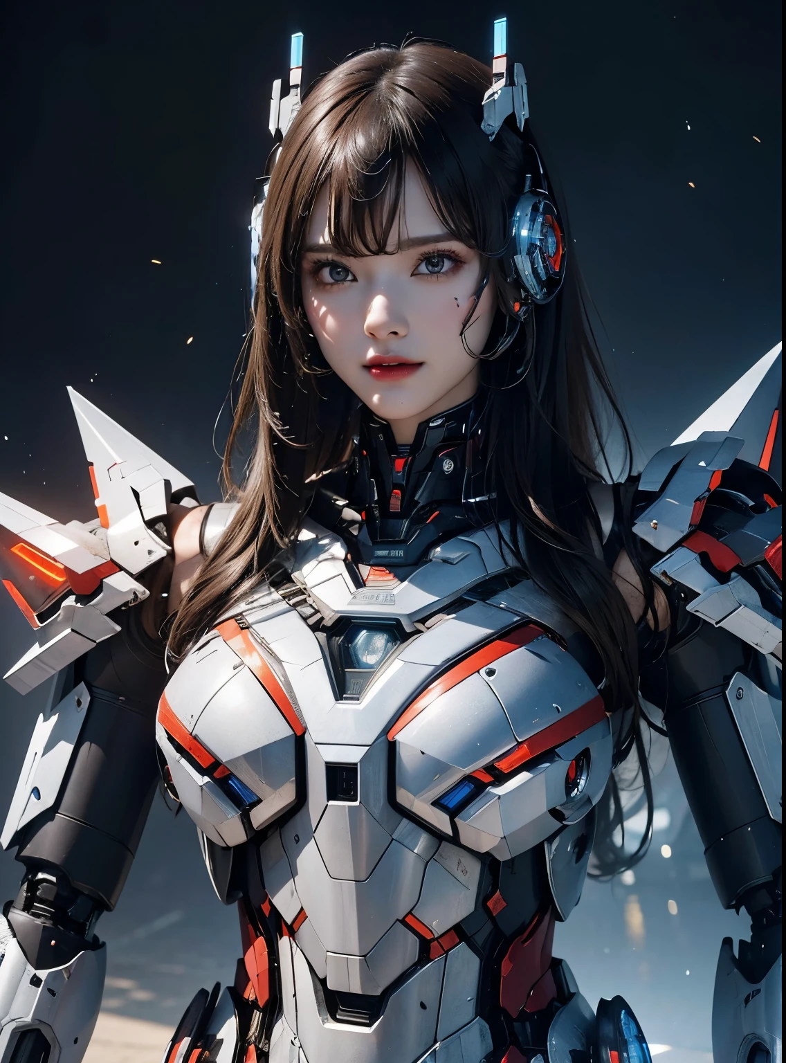 Super detailed, advanced details, high quality, better quality, High resolution, 1080P, hard disk, beautiful,(Iron Patriot),beautifulサイボーグの女性,Mecha cyborg ,battle mode, with mechanical body,She wears a futuristic ,Iron Patriot,mech,full body shot