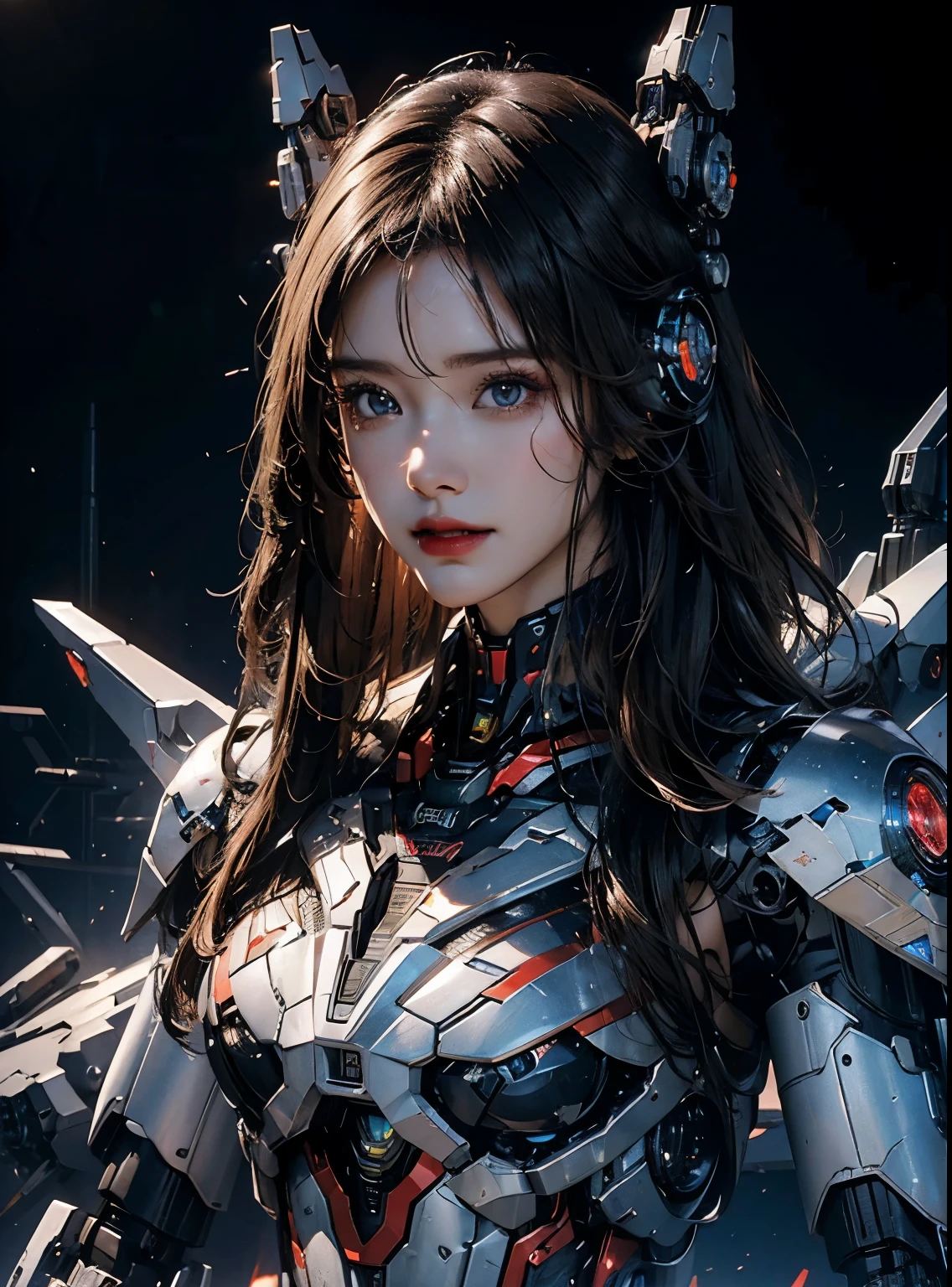 Super detailed, advanced details, high quality, better quality, High resolution, 1080P, hard disk, beautiful,(Iron Patriot),beautifulサイボーグの女性,Mecha cyborg ,battle mode, with mechanical body,She wears a futuristic ,Iron Patriot,mech,full body shot