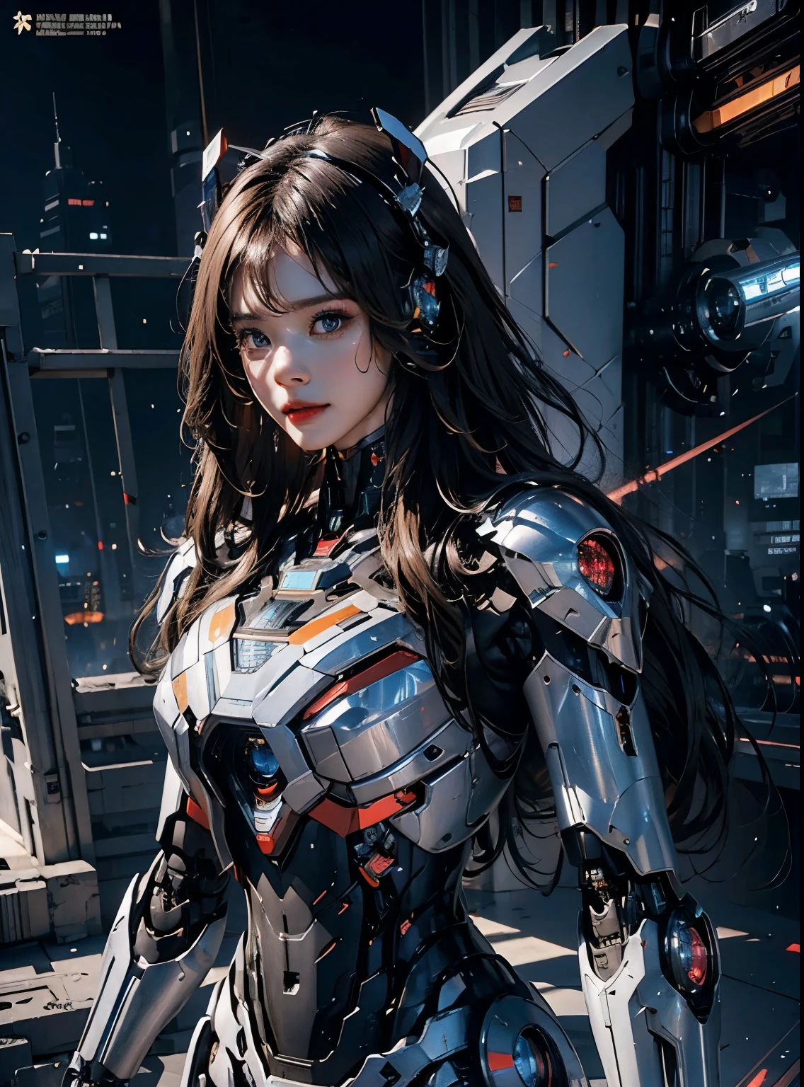 Super detailed, advanced details, high quality, better quality, High resolution, 1080P, hard disk, beautiful,(Iron Patriot),beautifulサイボーグの女性,Mecha cyborg ,battle mode, with mechanical body,She wears a futuristic ,Iron Patriot,mech,full body shot