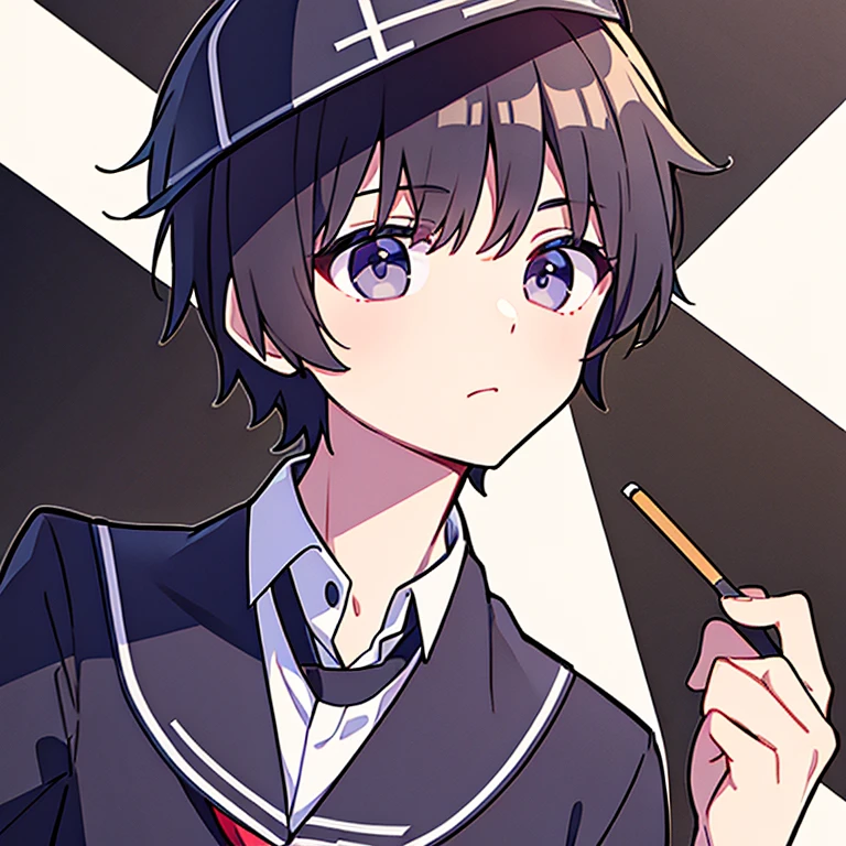 Student cap、school uniform、short hair、black hair、Handsome guy、tobacco