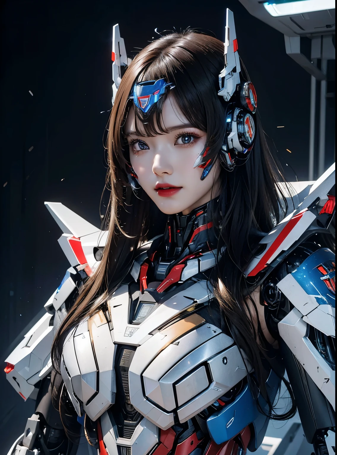 Super detailed, advanced details, high quality, better quality, High resolution, 1080P, hard disk, beautiful,(Iron Patriot),beautifulサイボーグの女性,Mecha cyborg ,battle mode, with mechanical body,She wears a futuristic ,Iron Patriot,mech,full body shot