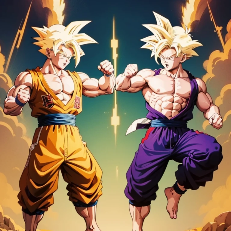 (Eine detaillierte Zeichnung von goku, bodybuilding gym.), shirtless, huge muscle Body, Big Bizeps, Big shoulders, muscukar legs,abs, barefoot, martial arts, high kick, Full body image