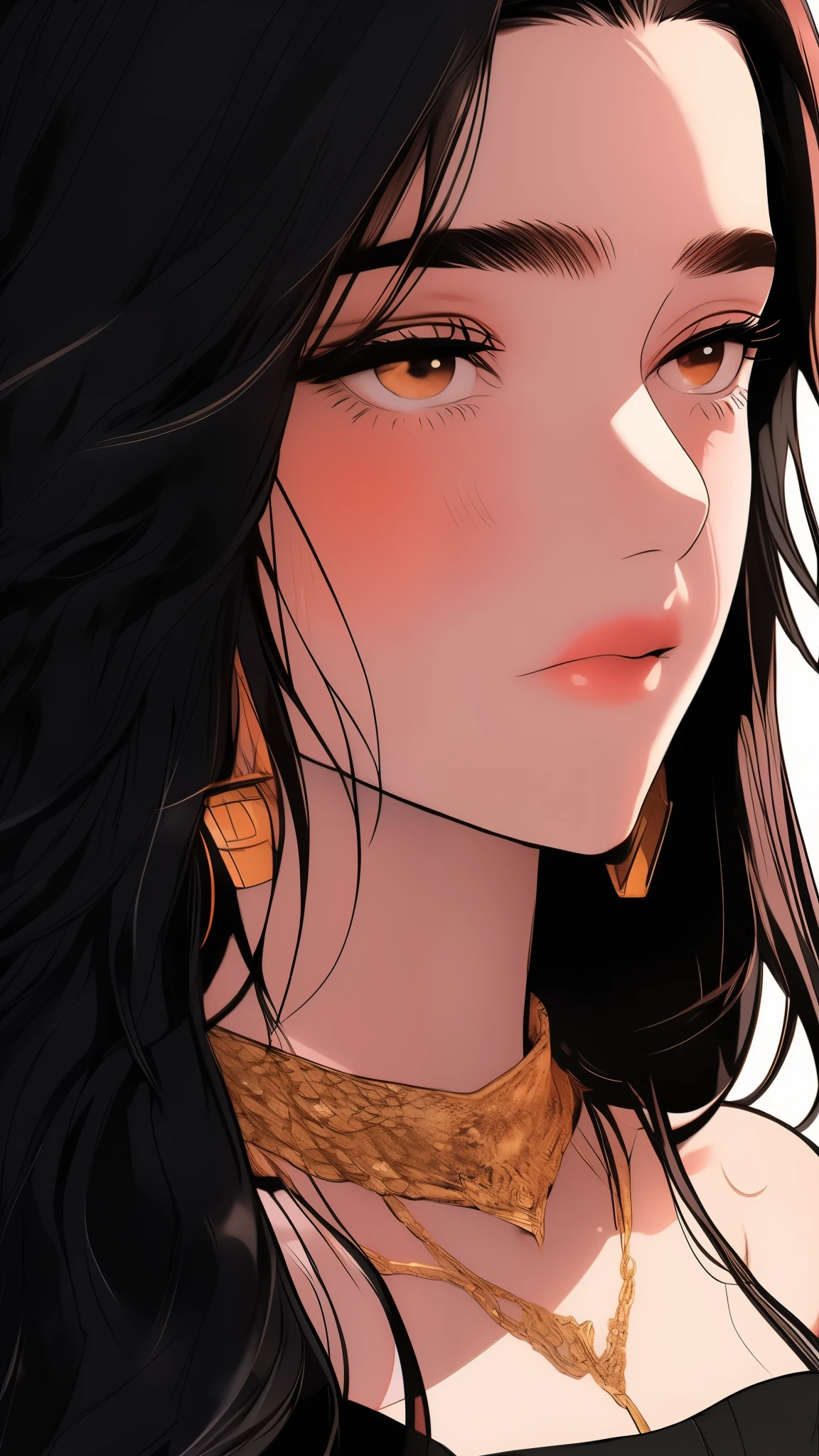 a close up of a woman in a Black dress with a gold chain necklace, artgerm on artstation pixiv, sakimi chan, extremely detailed artgerm, sakimichan frank franzzeta, trending on artstation pixiv, sakimichan, ! dream artgerm, fanart best artstation, trending on artstation:3