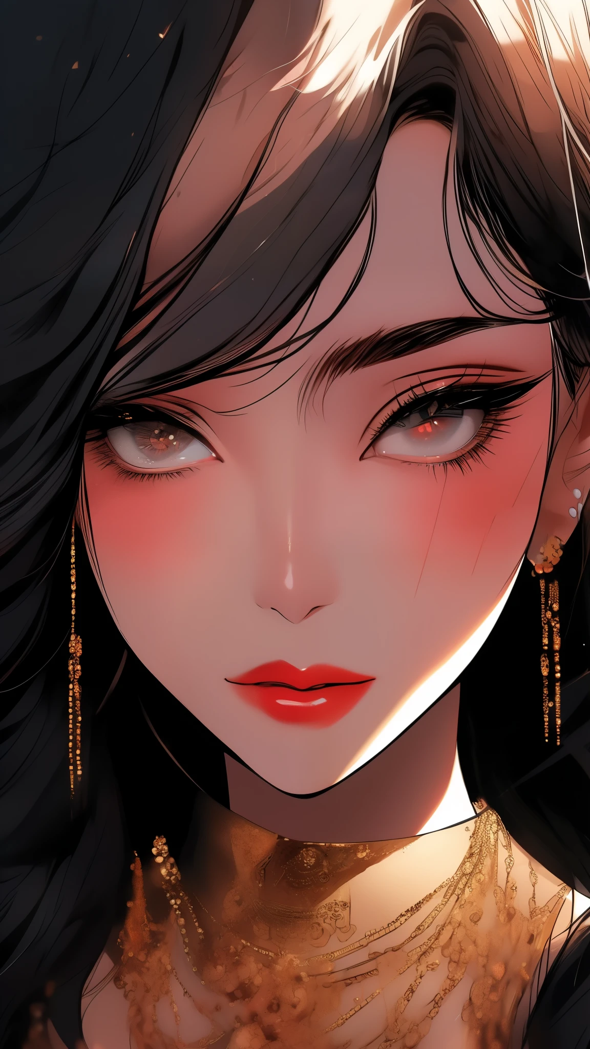 a close up of a woman in a Black dress with a gold chain necklace, artgerm on artstation pixiv, sakimi chan, extremely detailed artgerm, sakimichan frank franzzeta, trending on artstation pixiv, sakimichan, ! dream artgerm, fanart best artstation, trending on artstation:3