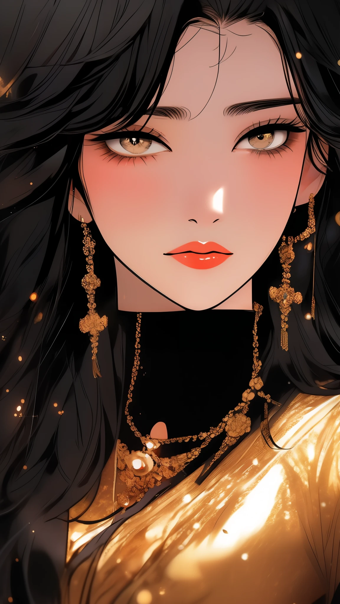 a close up of a woman in a Black dress with a gold chain necklace, artgerm on artstation pixiv, sakimi chan, extremely detailed artgerm, sakimichan frank franzzeta, trending on artstation pixiv, sakimichan, ! dream artgerm, fanart best artstation, trending on artstation:3