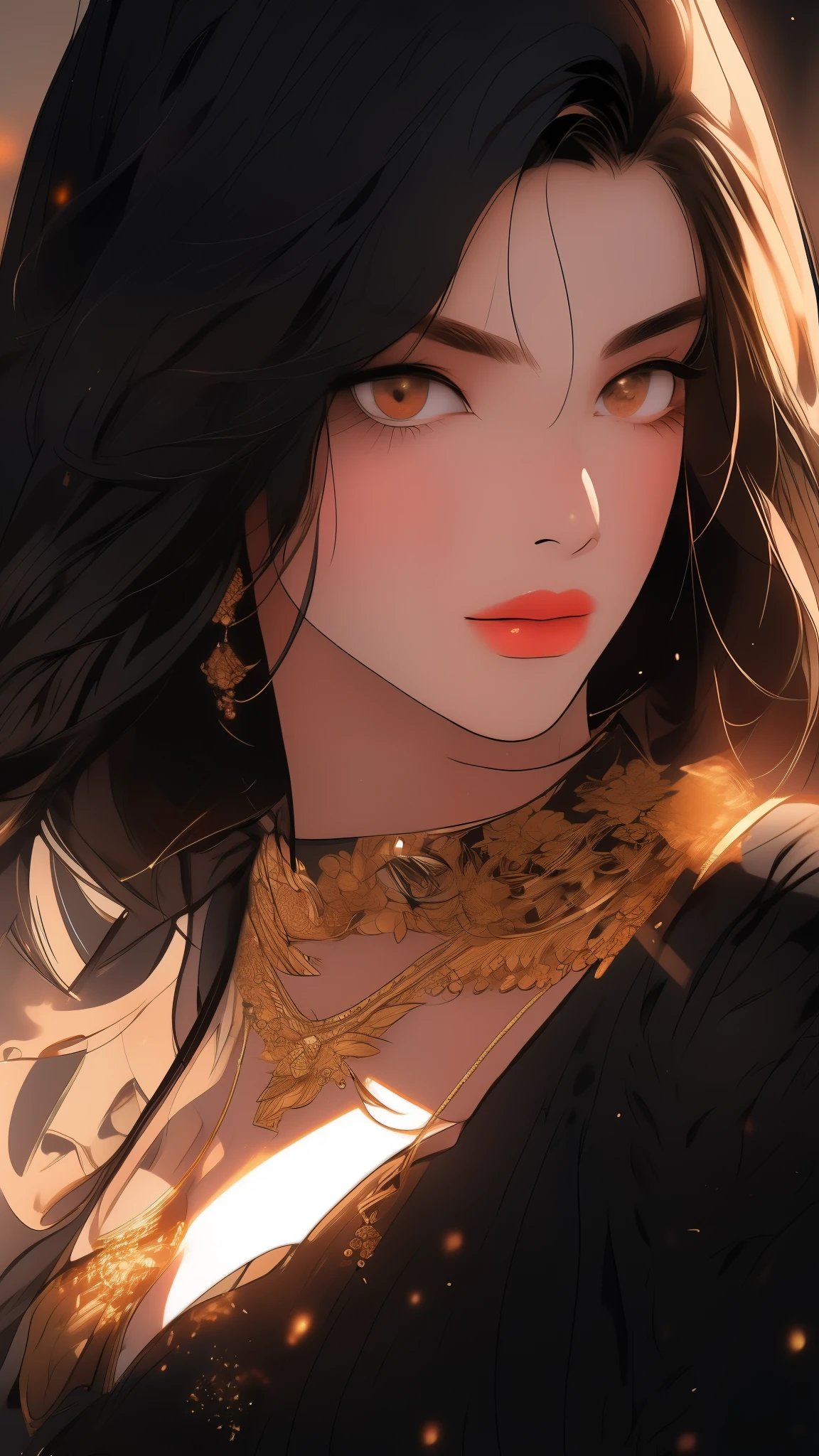 a close up of a woman in a Black dress with a gold chain necklace, artgerm on artstation pixiv, sakimi chan, extremely detailed artgerm, sakimichan frank franzzeta, trending on artstation pixiv, sakimichan, ! dream artgerm, fanart best artstation, trending on artstation:3