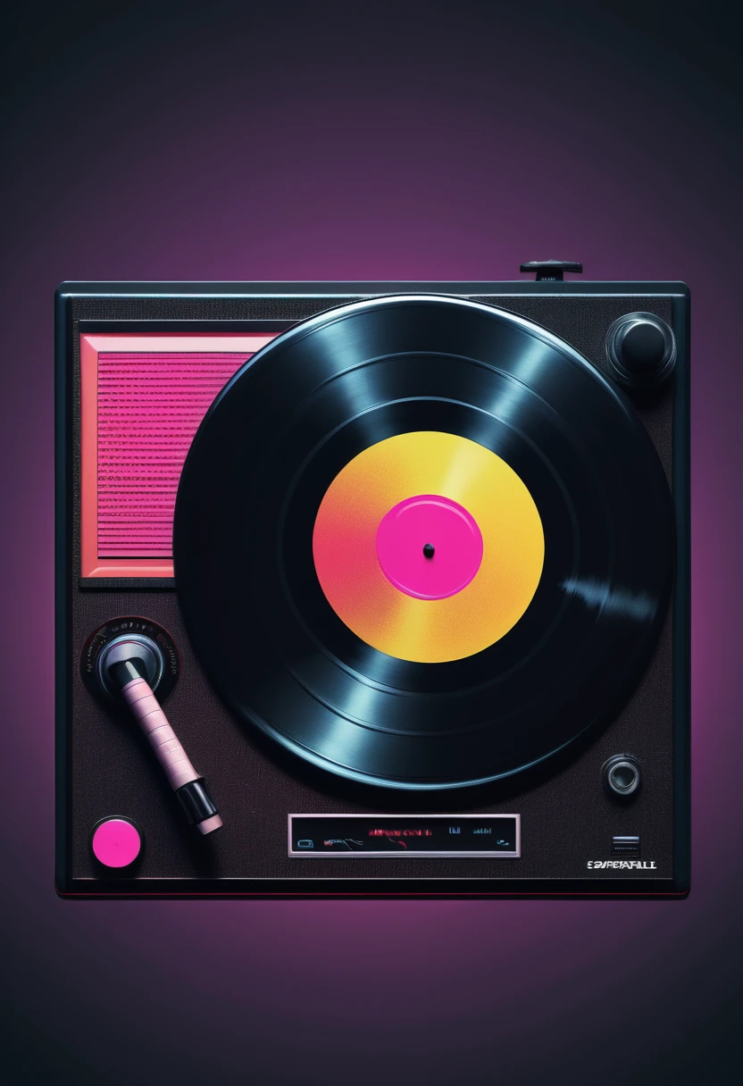 Retrowave, synthwave, a vintage vinyl record, dusty, scratches, old-fashioned, worn-out, grooves, retro design, classic music, spinning round and round, turntable, needle, musical nostalgia, soft crackling sound, black and white album cover, vintage vibes, nostalgic atmosphere, timeless melodies, spinning discs, analog sound, 80s style, music lovers, vinyl collection, laser show, immersive experience, dance floor, vibrant nightlife, disco ball, party atmosphere, pulsating beats, euphoric moments, electric energy, exhilarating ambiance, mesmerizing light effects, immersive audio experience, Vaporwave Aesthetic style and zentangle style, retrowave. synthwave, retro futuristic, video game, vector vaporwave,,blurred, crunch it, make it outstanding, the best emotive silhouette ever, sparkles, musical explosions, flying musical notes, magical, thanks. By Tupu...lol...