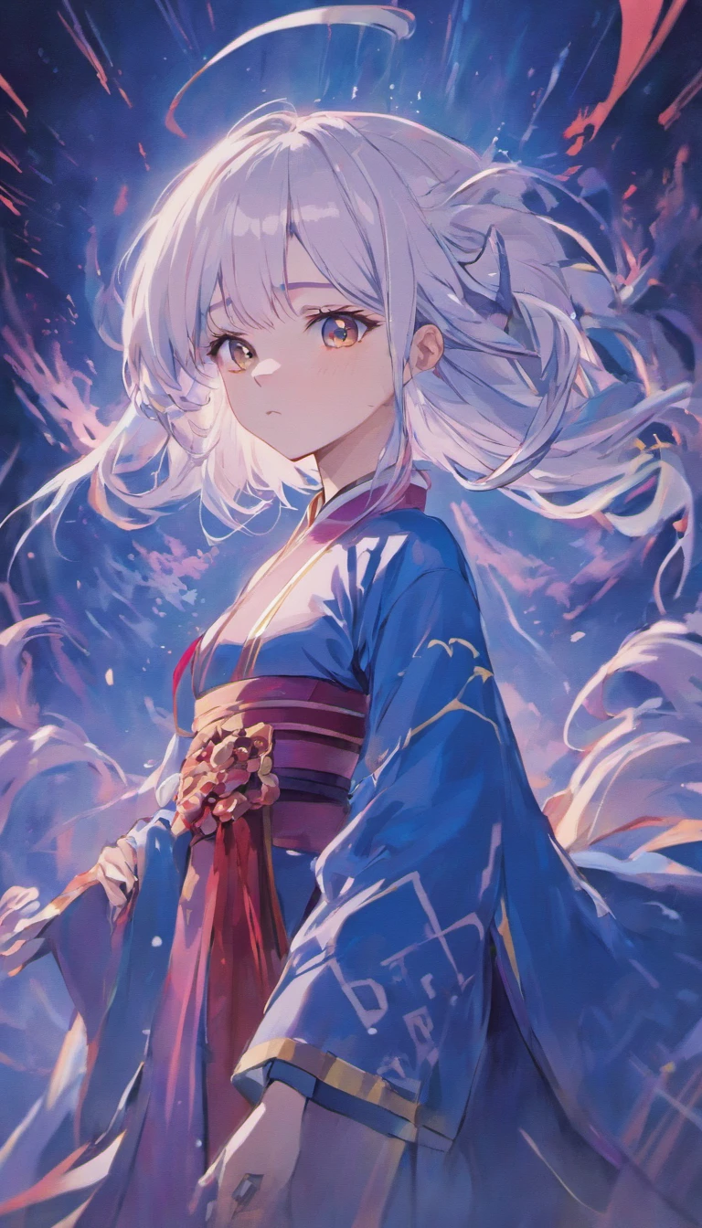 Chinese girl,white hair,Oriental primary colors,Lighting effects