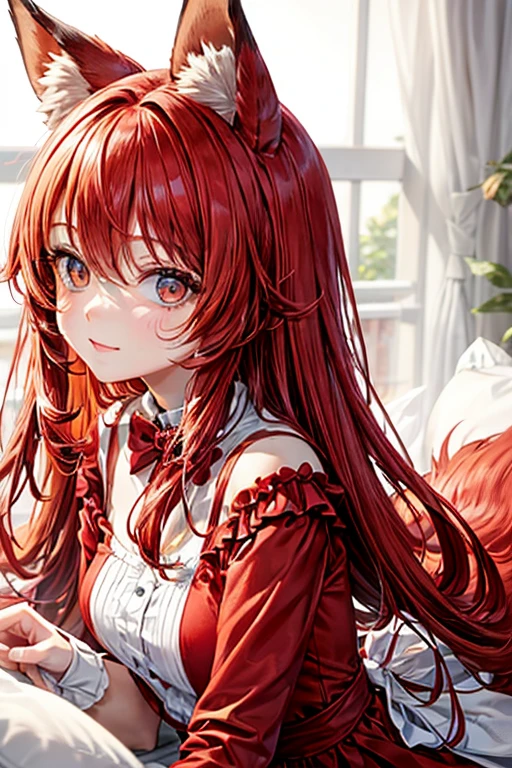 7 years old easy red color hair and easy red color dress with cute fox ears