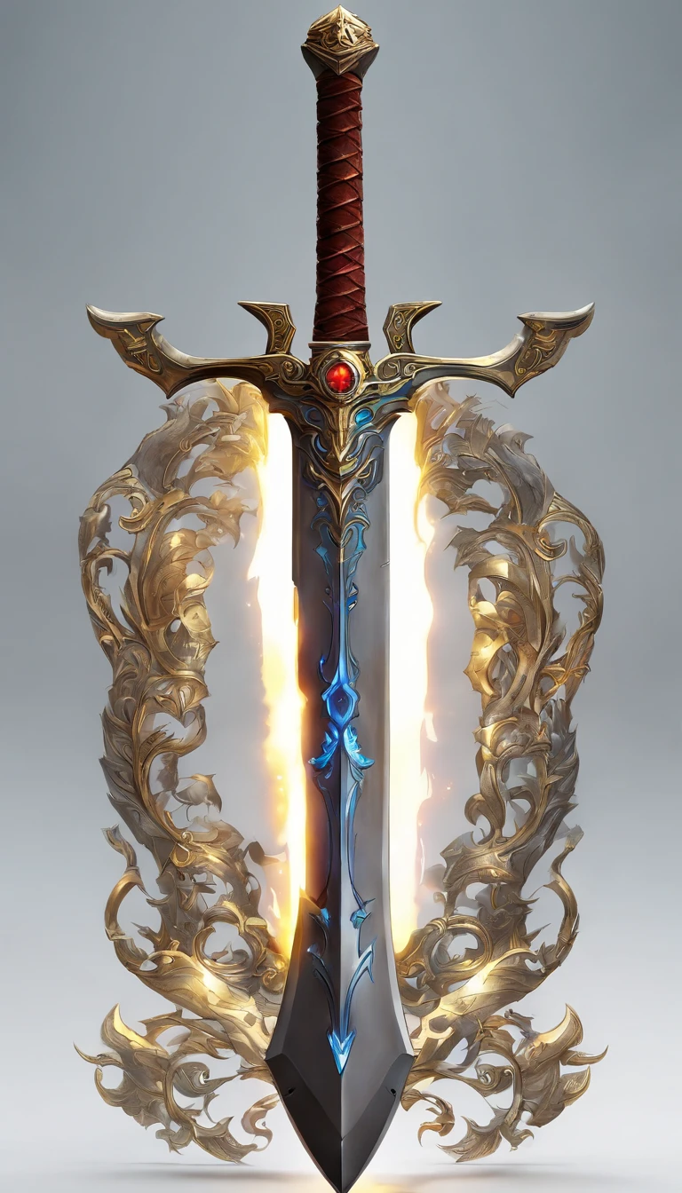 (best quality,4K,8k,high resolution,masterpiece:1.2),Super detailed,actual,Master Sword,Legendary weapon,Precise workmanship,Detailed hilt,razor-sharp blades,Appropriate proportion,Beautifully textured,mythical sword,Iconic symbols,hero's weapon,Forged by the gods,sword of destiny,Enchanted Blade,glowing blue halo,legendary battle,ultimate power weapon,Destined to win,video game weapons,Sword of the Chosen,superb design,intricate engraving,powerful artifact,Epic Hero's Journey,Impeccable quality craftsmanship,Eye-catching and elegant,The heart of the artwork,sparkling with divine energy,Sharp enough to cut through anything,Radiation intensity and power,Fit for a true hero,A tribute to the art of gaming,The hero's signature weapon,original metalwork,exquisite attention to detail,The handle is inlaid with colorful gems,legendary legacy,indestructible:Focus on the reflections and highlights of the blade,Create an atmosphere of reverence and awe,Showcasing the iconic sword in dynamic poses and perspectives,Revealing the mythical nature and power of the Master Sword.