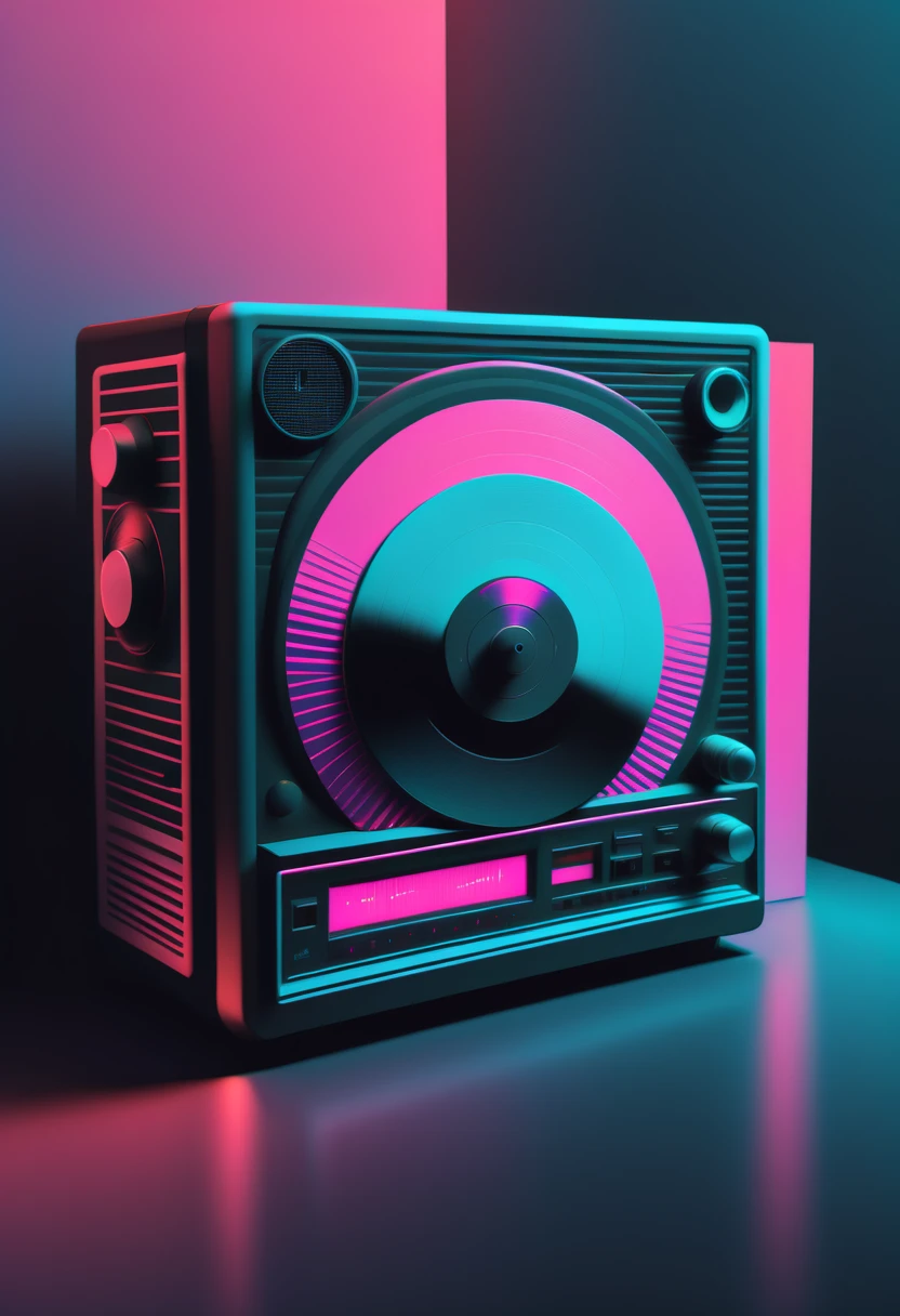 Retrowave, synthwave, a vintage vinyl record, dusty, scratches, old-fashioned, worn-out, grooves, retro design, classic music, spinning round and round, turntable, needle, musical nostalgia, soft crackling sound, black and white album cover, vintage vibes, nostalgic atmosphere, timeless melodies, spinning discs, analog sound, 80s style, music lovers, vinyl collection, laser show, immersive experience, dance floor, vibrant nightlife, disco ball, party atmosphere, pulsating beats, euphoric moments, electric energy, exhilarating ambiance, mesmerizing light effects, immersive audio experience, Vaporwave Aesthetic style and zentangle style, retrowave. synthwave, retro futuristic, video game, vector vaporwave,,blurred, crunch it, make it outstanding, the best emotive silhouette ever, sparkles, musical explosions, flying musical notes, magical, thanks. By Tupu...lol...