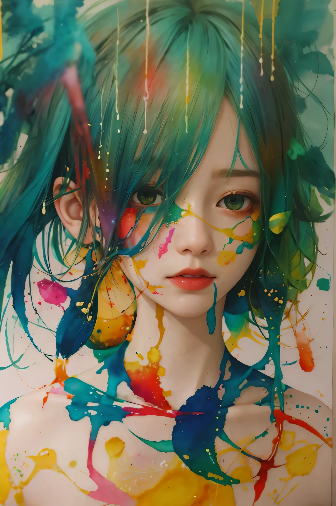 Watercolor Touch、Bleeding、a woman by agnes cecile, luminous design, pastel colours, ink drips, spring lights,Artistic,black and yellow、Ohm's Counterattack