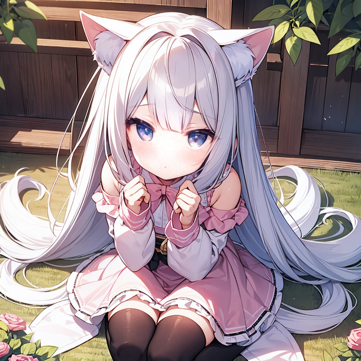 (8k, best quality, masterpiece:1.2),\(Eye details\),\(Facial features\),(\(Clothes detail details\)\),(1 girl:1.3),(solo:1.2),(),(wolf girl:1.3),loli,little ild,1(Gray hair:1.ing hair,(blue eyes:1.2),(fluffy wolf ears:1.3),thin body,flat breasts,baby fat,(A ragged and holey linen ski.25),(slave:1.4),collar